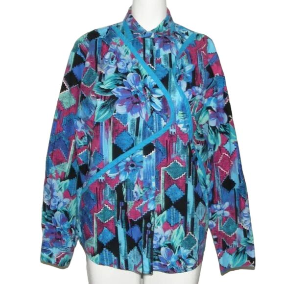 Vintage WRANGLER Shirt, L,  Blue/Purple floral,  Flaps, Button front, LS - Picture 9 of 11